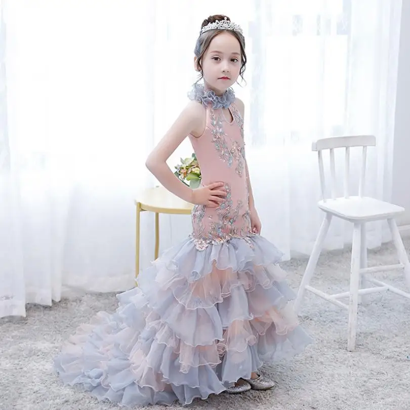 

Kids Clothes Mermaid Princess Dress Girl Long Cheongsam Fashion Evening Dresses Wedding Party Gown Appliques Dress Vestidos Y486
