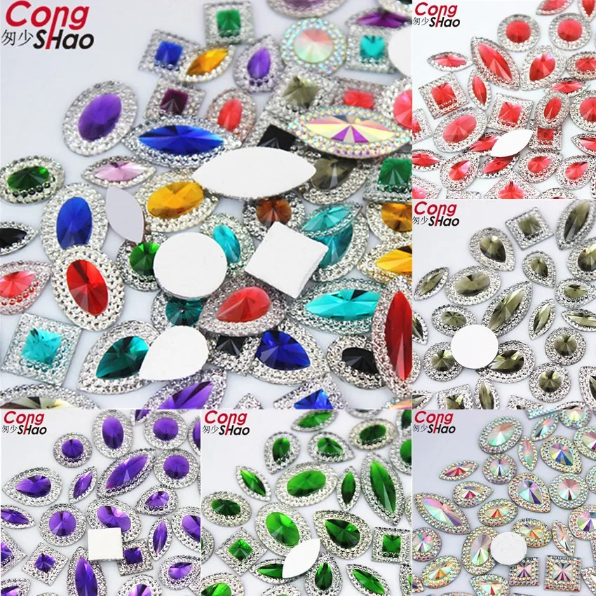 

Cong Shao 100PCS/PACK Glitter Resin Rhinestone trim DIY Colorful Dress Stones and Crystal Mix Shape Resin For Garment YB2000