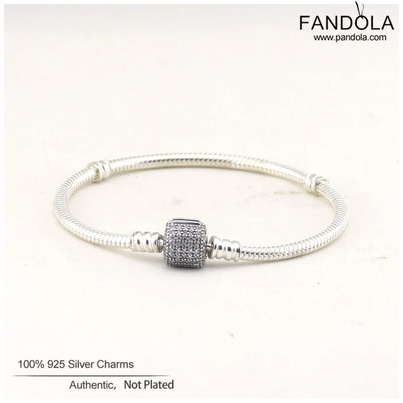 Fashion Jewelry Cylinder Shape Silver Bracelets With CZ 100 925 Sterling Silver Jewelry Charm Bracelets for