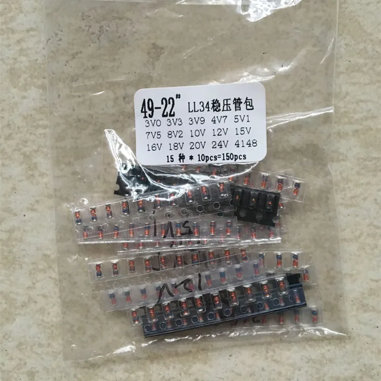 

LL34 SMD Zener diode Assorted Kit 1/2W 3V-24V and LL4148 15 value *10pcs=150pcs