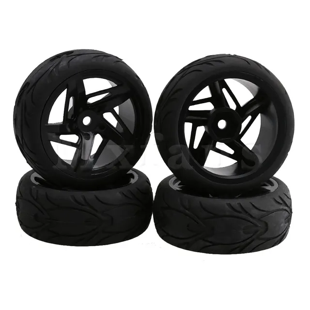 Best Offers Mxfans RC 1:10 On-road Racing Car Black Rubber Tire Wheel Tyre and 3D Five-Star Wheel Rims Pack of 4