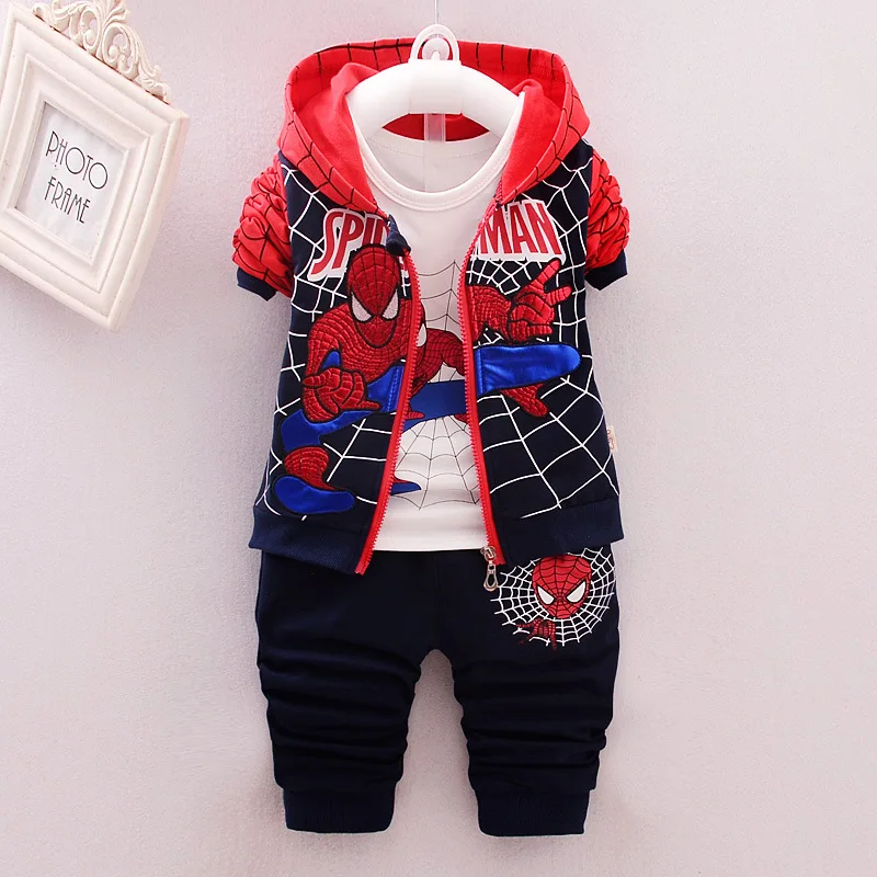 2019 نمط جديد الطفل الاطفال ملابس 3 قطعة دعوى/مجموعة الأطفال سبايدرمان طويلة الأكمام T-قميص + خليط السراويل مجموعات شحن مجاني 0-4Y