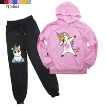 Модные детские толстовки и штаны с принтом единорога высокого качества куртка для мальчиков и девочек штаны-шаровары детская верхняя одежда, костюм для бега