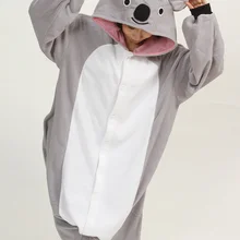 Осенне-зимняя флисовая Пижама с рисунками животных, комбинезоны с длинными рукавами для женщин и мужчин, унисекс, серая коала, одежда для сна, домашняя одежда, пижамный комплект