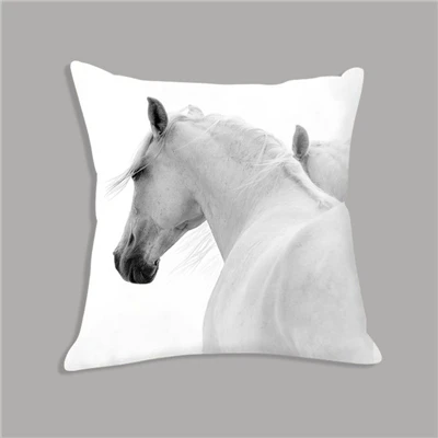 Animal White Horse Seat Cushion Plush Pillowcase Throw Pillow 45x45cm Decorative Cushion No filler for Sofa Home Decor