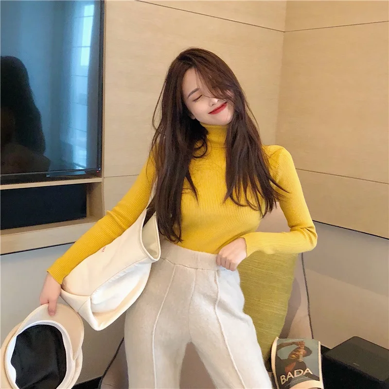 

Korean style solid casual high neck sweater bottoming shirt sweater women