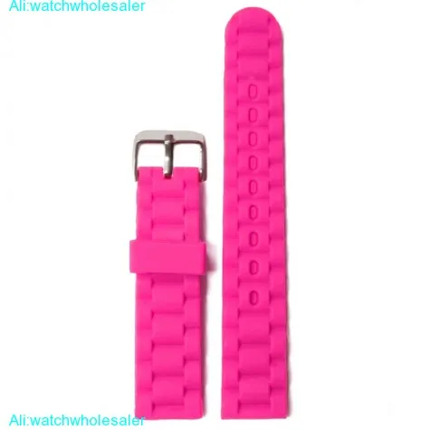 18mm Deep Pink Color  Silicone Jelly Rubber Ladies Watch Band Straps WB1060S18JB