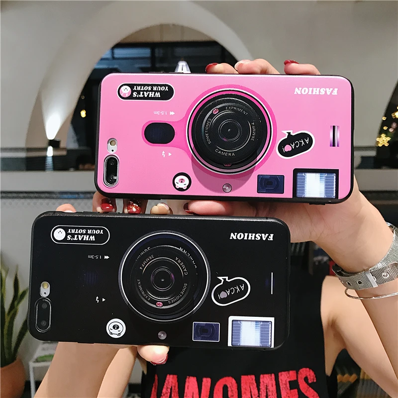 

3D Cute Retro Camera Cover Case For iPhone X XR XS MAX 8 7 6 6s Plus Funny toy Silicon soft TPU Phone Coque Grip bracket