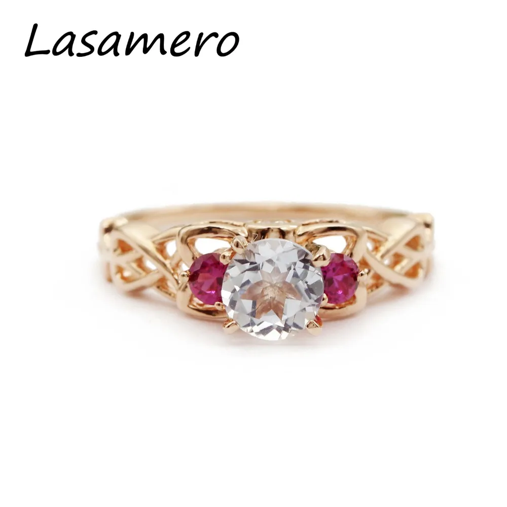 LASAMERO кольца для Для женщин 0.60CT круглая огранка натуральный аквамариновые 925