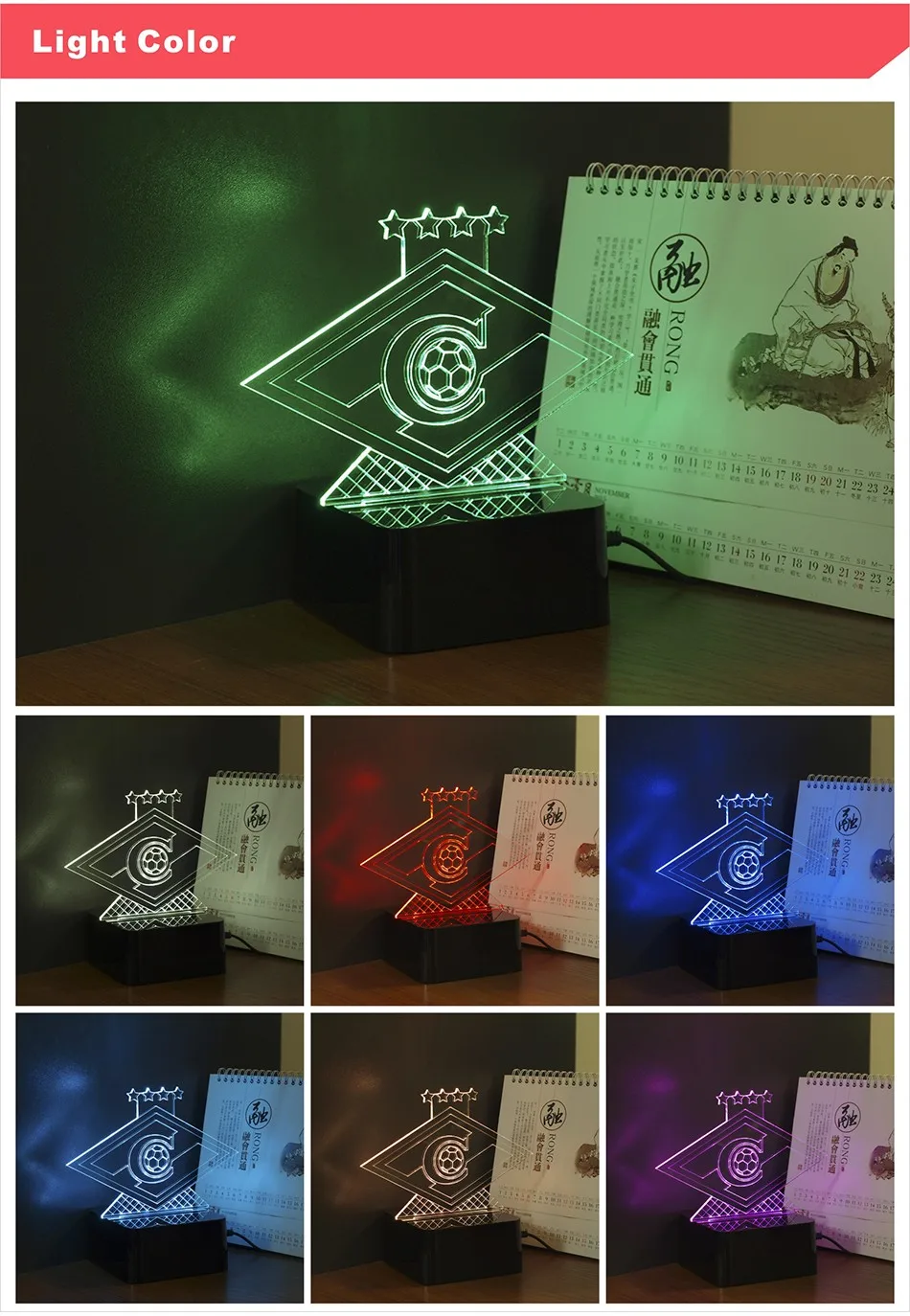 Novelty USB Lampe 3D RGB Nightlight for Russia Moscow Football Club LED Touch Light as Home Lighting Futbol Lamp (3)