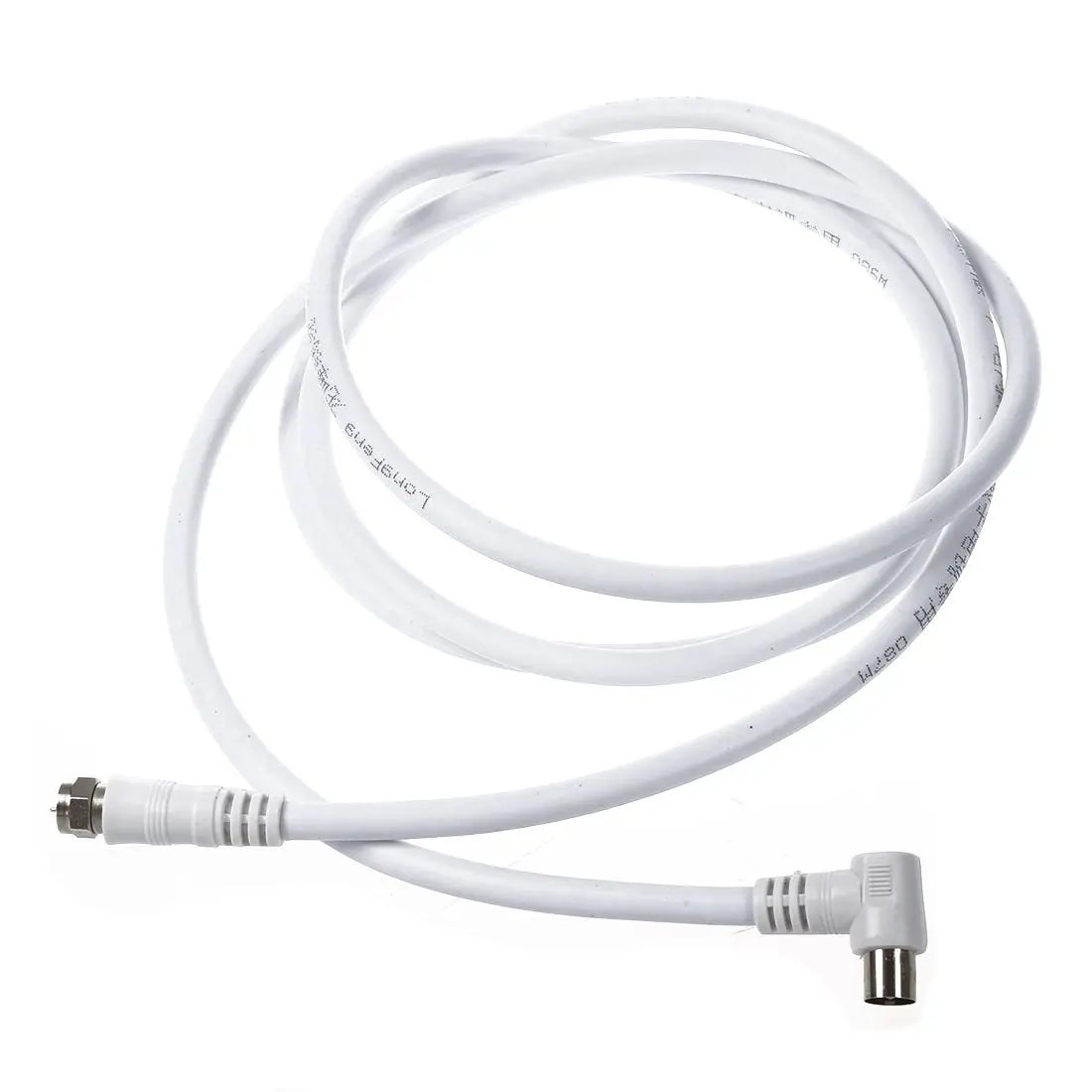 

White 6.6ft 9.5mm 90 Degrees Male to F type Male Coaxial TV Satellite Antenna Cable