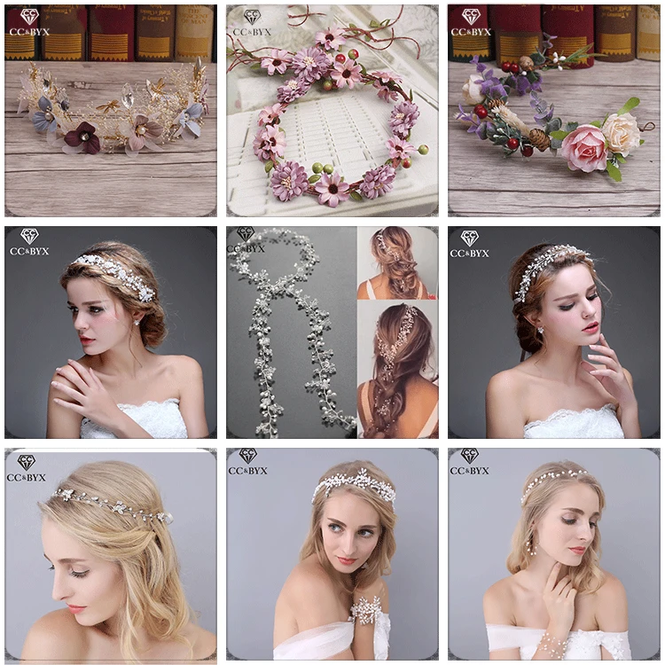 CC Garland Wreath Crown Hairbands Handmade Wedding Hair Accessories For Women Bridal Bridesmaids Girls Seaside Rose mq046