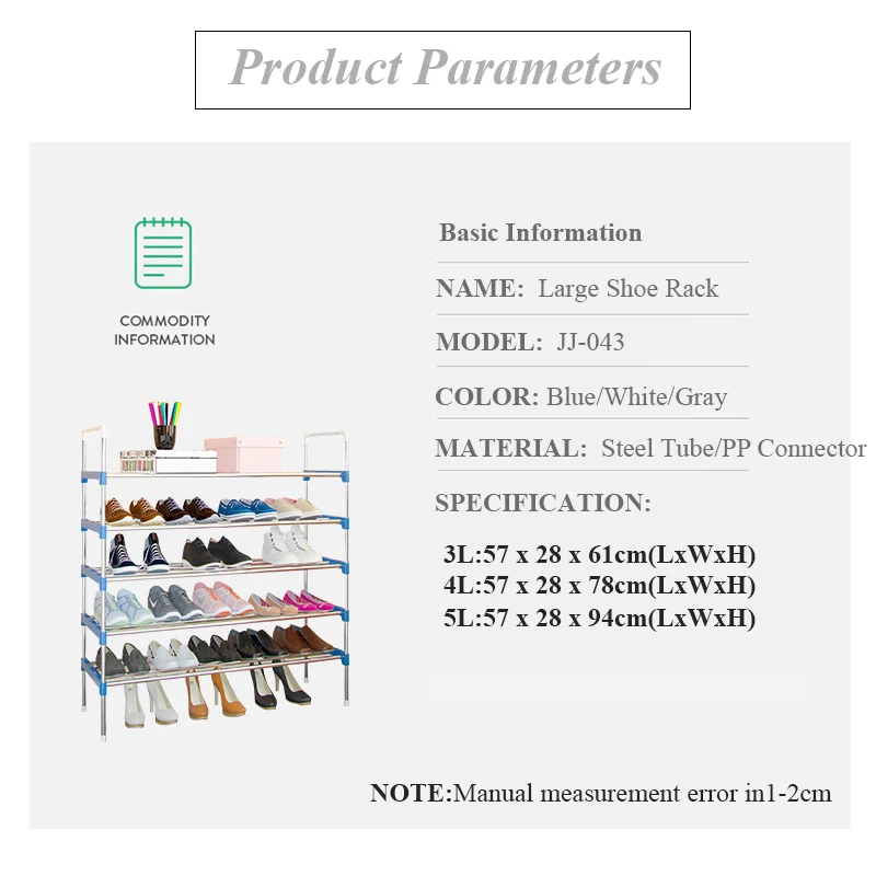 Simple Shoe Rack Stainless Steel Door Shoes Storage Removable 4 5 6 Tiers Shelf Furniture Large Space Saving Shoe Organizer