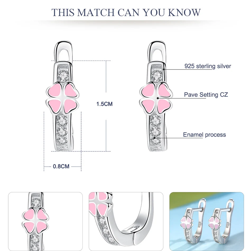 Серьги-кольца из стерлингового серебра 925 пробы, милые розовые эмалированные Серьги CZ для девочек, детские серьги-кольца, подарок для девочки