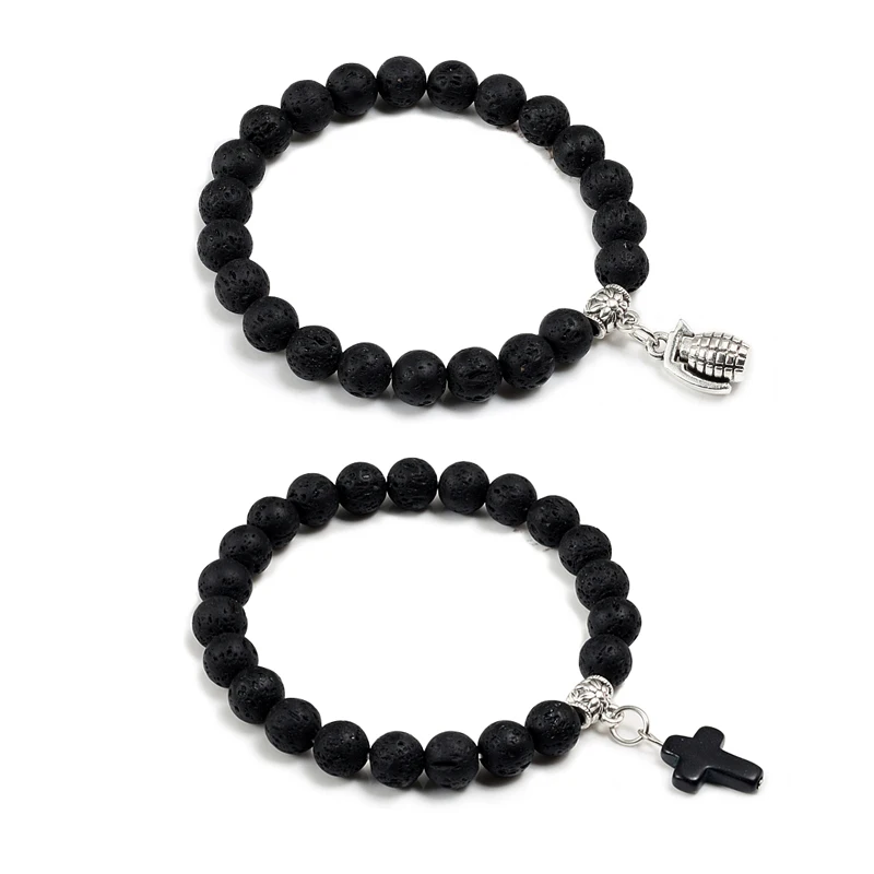 

9 Style Black Lava Natural Stone Moon Angel Cross Guitar Accessories Bracelet Female Bracelets Bangles Men Jewelry Women Gifts