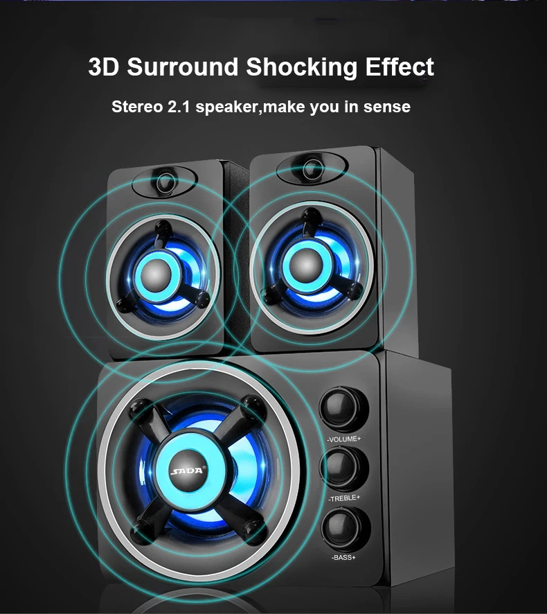 SADA D 208 USB Bluetooth динамик Красочный Светодиодный свет Стерео тяжелый бас HiFi 3D