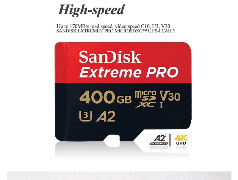 100% Original SanDisk 400GB Micro SD Card V30 U3 Class10 A2 A1 Memory Card Micro SDXC up to 170MB/s 400GB TF Card for smartphone