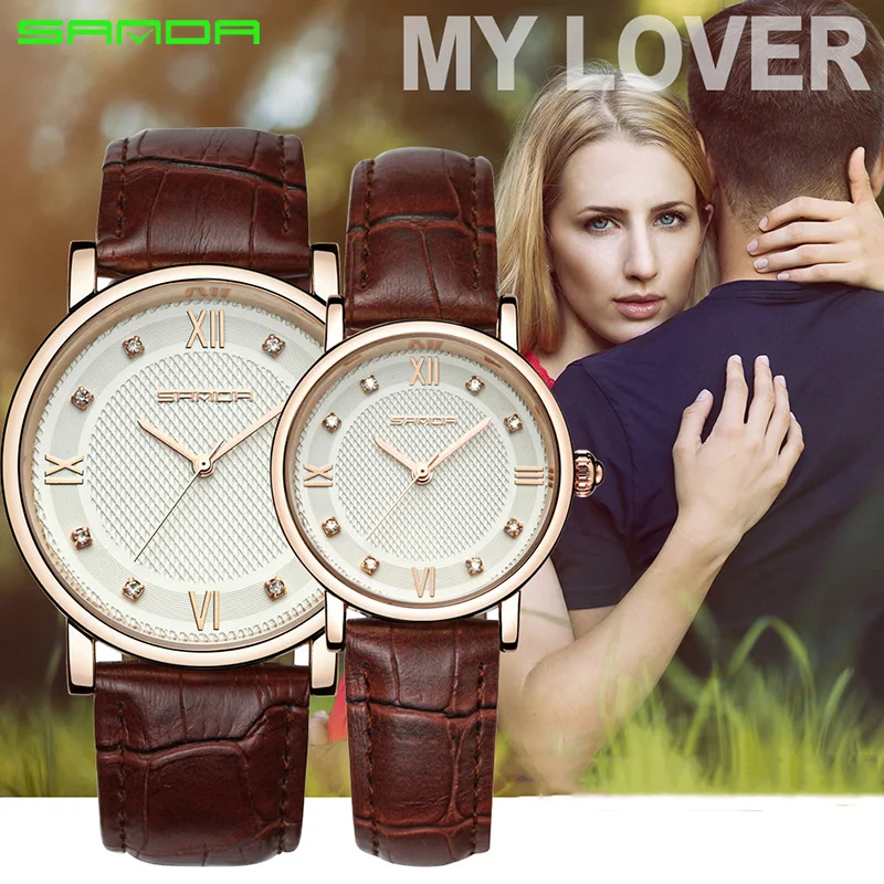 

SANDA Brand Couple Watch Sport Quartz Women Wristwatch Casual Fashion leather Strap Watches Fashion Men Clock Relogio masculino