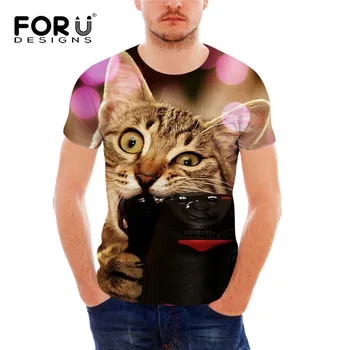 

FORUDESIGNS Funny Cat t Shirt for Men/Women Short Sleeve Bodybuilding Slim Fit Top Tees Brand Clothes Male Elastic Animal Shirts