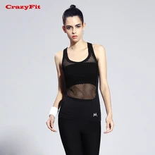 CrazyFit Йога Топ Спортивная женская спортивная одежда рубашка для женщин Фитнес Бег дышащая Без Рукавов сетка полые черные футболки