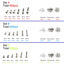 600 шт M2 304 из нержавеющей стали шестигранные винты Болт с шестигранными гайками шайбы ассортимент
