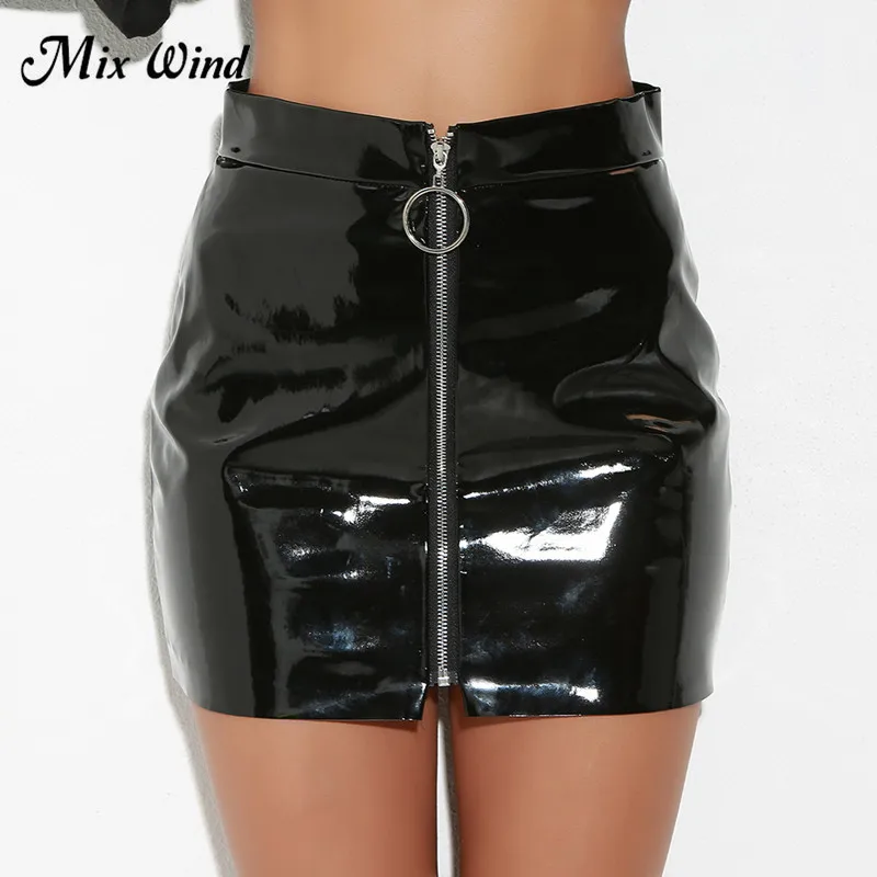 Mix Wind PU leather skirt Autumn winter Leather Skirts Womens Sexy