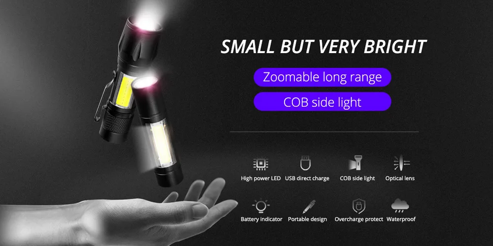 SHENYU Мини Тактический светодиодный фонарик супер яркий регулируемый фокус фонарик с 2000 люменов