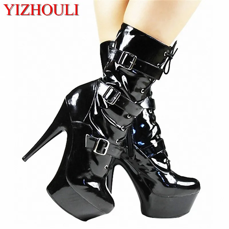 

Hot selling leather 15CM high heels, hollowed-out platform shoes, black low - barrel women's Dance Shoes