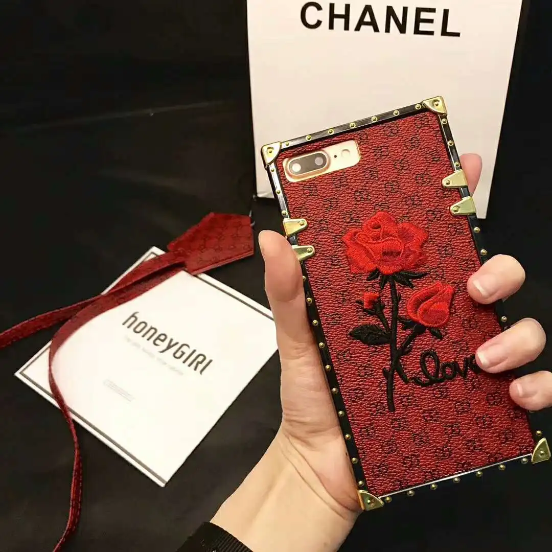 

Luxury Embroidery 3D Rose Flower Phone Case for Oppo R15 R17 R11S Plus Plating Border Square for Oppo A83 A3 A5 F7 F9 Back Cover