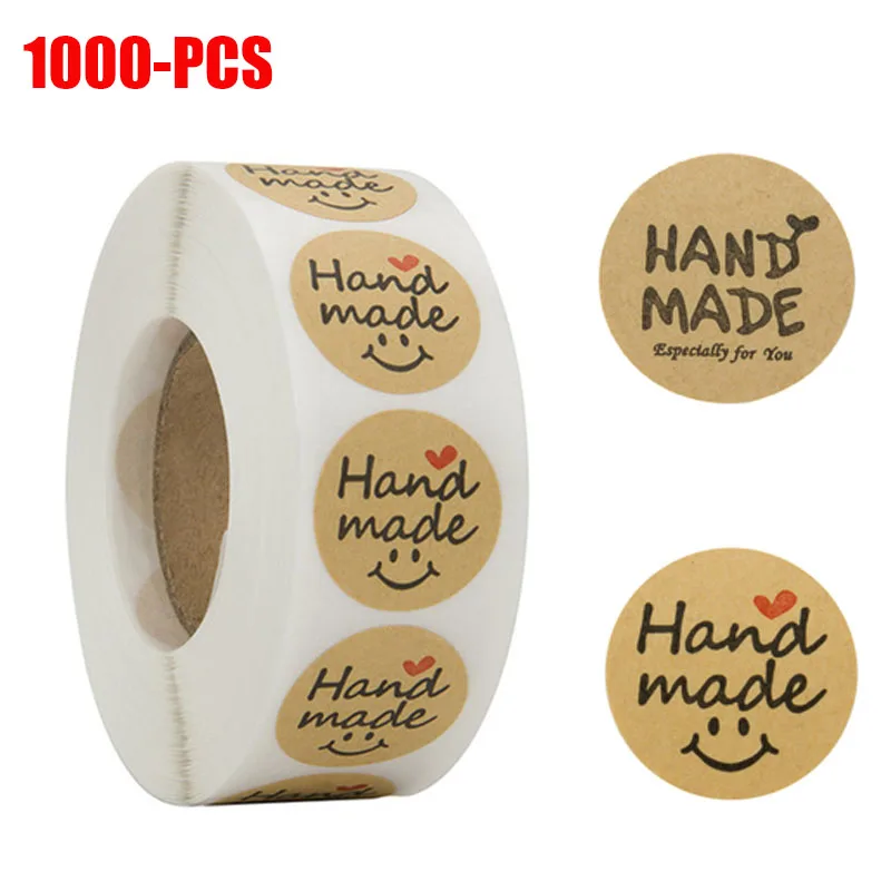 

1000PCS Wedding Ramadan Gifts Invitation Stickers Home Hand Made With Love Seal Labels Round Retro Kraft Paper Packging Stickers