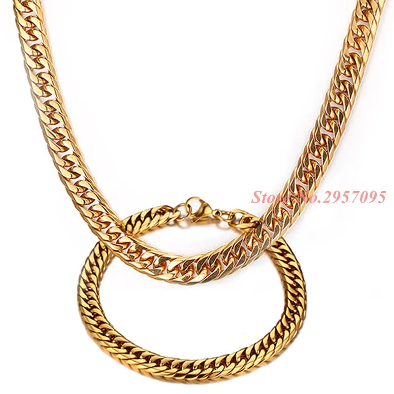 Men Jewelry Set Wholesale Gold Color Stainless Steel 7.5MM Figaro Chain