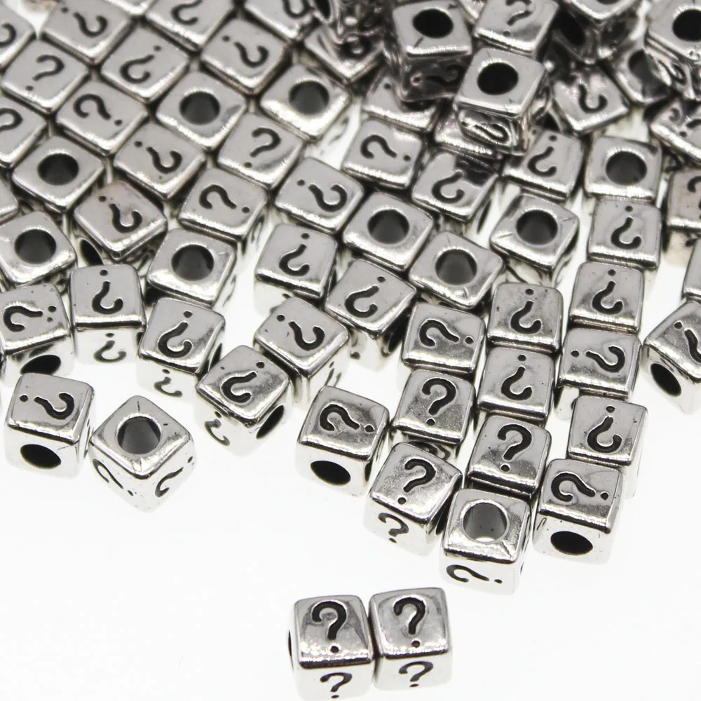 CHONGAI 100Pcs Acrylic Antique silver Color Question Mark "?" Charm Beads For Jewelry Making DIY Beads Accessories