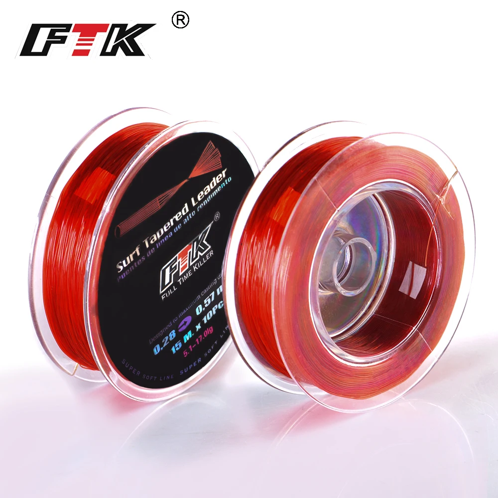 FTK Saltwater Surf Casting Shock Leader Fishing Lines 5*15M/10*15M 4.4-17kg Nylon Thread Surf Tapered Leader Super Soft Line