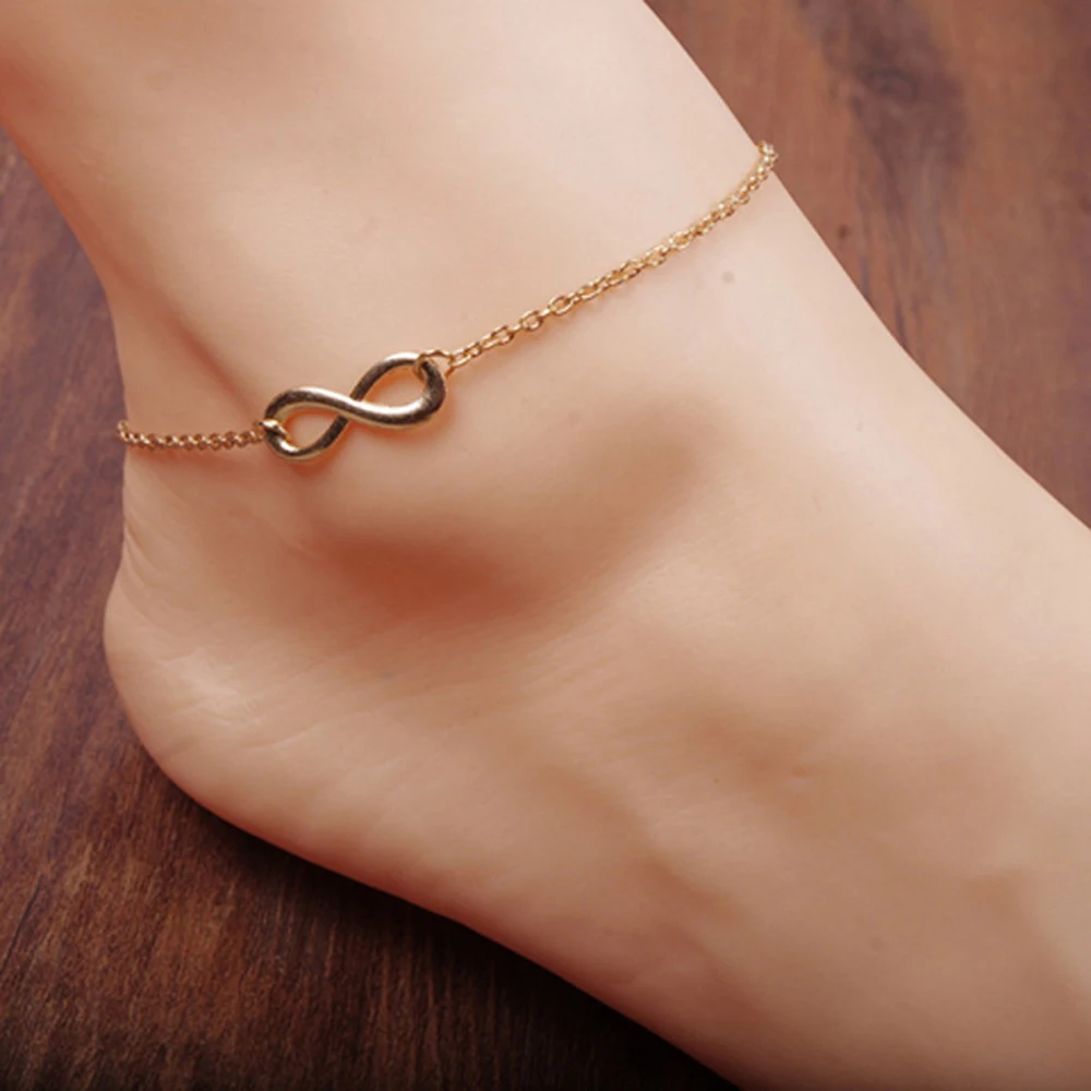 Богемный Золотой Цвет 8 Shaped женские браслеты для щиколотки серебряное кольцо «бесконечность» браслет на ногу ювелирные изделия аксессуары дешевые ботильоны