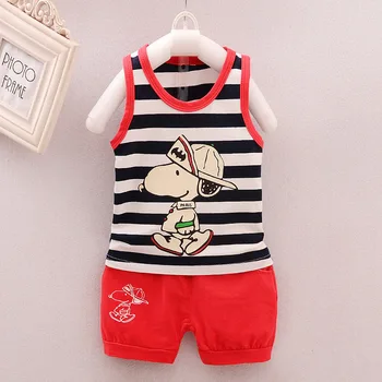 

Summer Baby Boy Clothes Korean Brand Leisure Cartoon Dog Striped Sleeveless Vest Tops + Shorts 2PCS Kids Bebes Jogging Suits