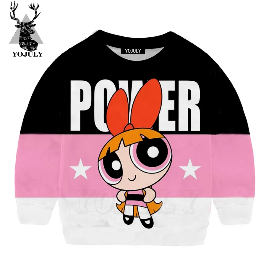 YOJULY/ г. Толстовка для маленьких девочек с объемным принтом Kawaii Powerpuff повседневная детская одежда для мальчиков топ с длинными рукавами с героями мультфильмов SW08