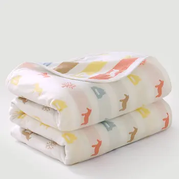 

Cotton 3 Layer Quilt Cotton Blankets Horse Patterns Multi-use Kids Blanket Muslin Infant Gauze Bath Towel Thin Sleep Blanket