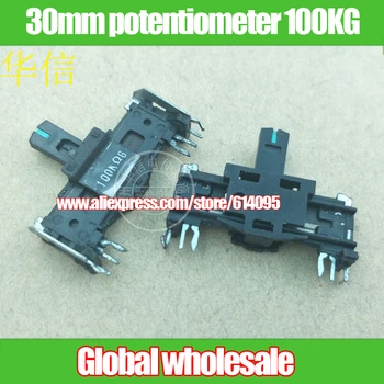 

10pcs 30mm straight slip potentiometer 100KG / G100K fader with midpoint handle length 10MM green point