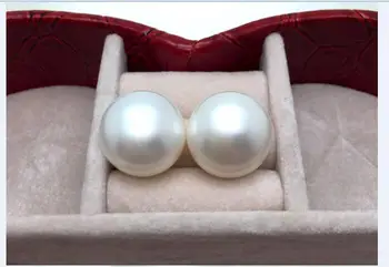 

PAIR HUGE 14-15MM NATURAL SOUTH SEA GENUINE WHITE ROUND PEARL STUD EARRING 14k