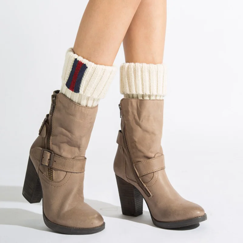 2 Pairs Fashion Women Leg Warmer Soft Warm Short Boots Cuffs Knitted Solid Leg Warmer For Women Fall Winter Crochet Boot Socks (2)