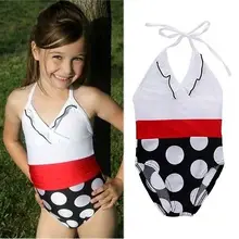 Слитные костюмы в крупный горошек для девочек, купальный костюм, бикини, одежда для купания, пляжный купальный костюм, От 2 до 7 лет
