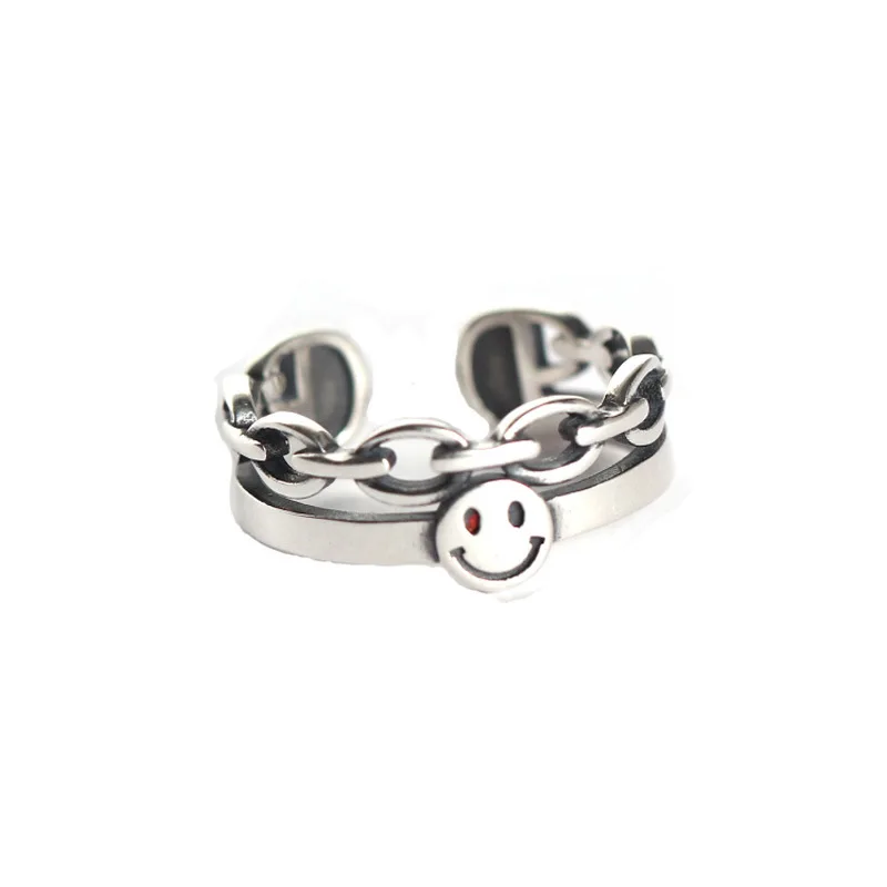 SHANICE Панк ювелирные изделия 925 пробы Серебряное Открытое кольцо корейский Ретро улыбка геометрический двойной слой Регулируемые кольца для женщин и девушек