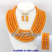 Нигерийские Свадебные африканские коралловые бусины комплект ювелирных изделий 5 слоев оранжевый/розовый индийские свадебные украшения CJ242
