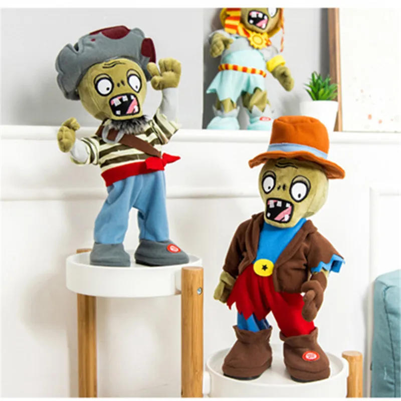 

35cm Funny Electric Walking Plants vs Zombies Plush Toy Soft Stuffed Plants Electronic Doll Sing the Song for Baby Birthday