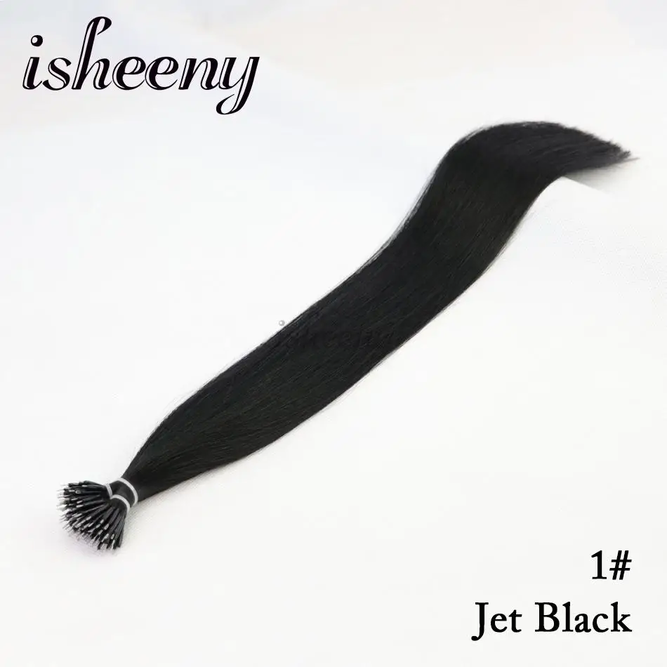 Isheeny Remy Nano Ring Links человеческие волосы для наращивания 0,6 г/локон 1" 18" 2" кератиновые прямые европейские волосы с микро-бусинами 50 шт. бусина - Цвет: #1