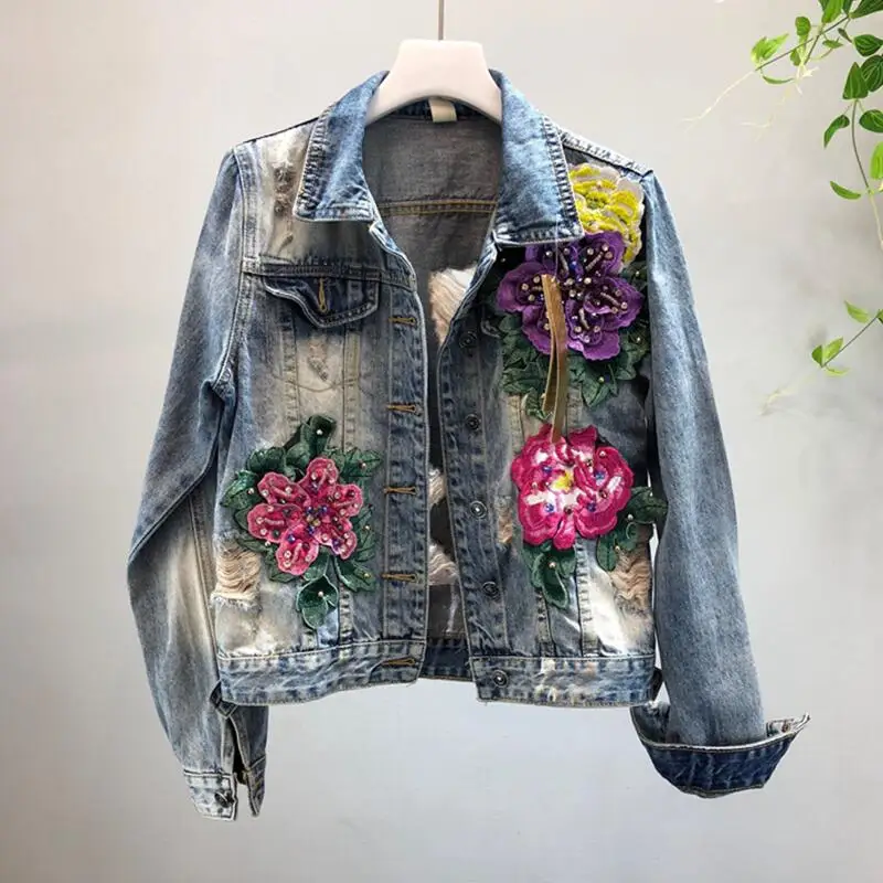 

Beading Denim Jacket Female Outerwear 2019 New Denim Jacket Women Clothing Short Slim Women Jackets And Coats OAIRED