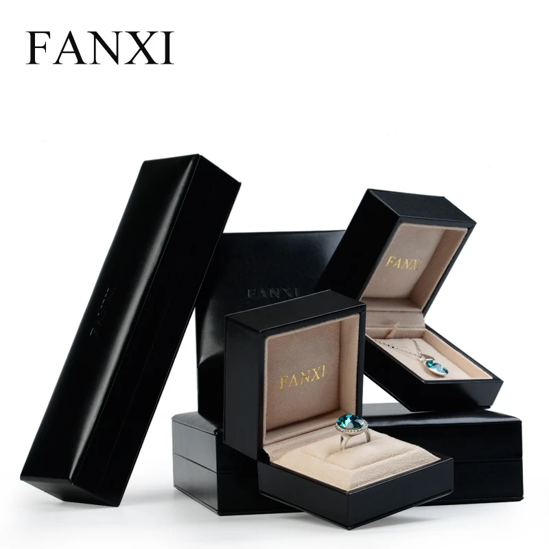 FANXI роскошная черная кожаная коробка для упаковки ювелирных изделий Подарочная