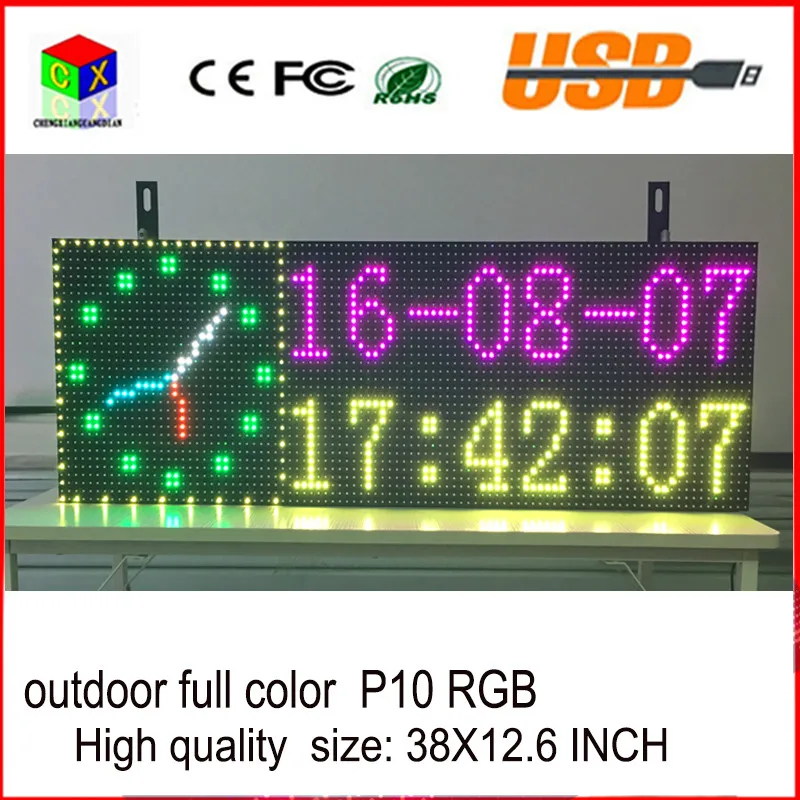 Светодиодный знак USB Программируемые rolling информация LED дисплей 38x12.6 дюйма P10 rgb открытый полноцветный светодиодный дисплей