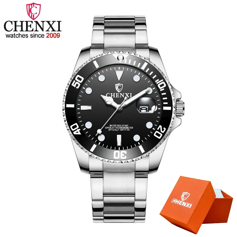 Relojes Hombre новые часы Мужские Роскошные Кварцевые часы CHENXI мужские наручные часы Лидирующий бренд Роскошные полностью стальные водонепроницаемые часы - Цвет: Silver Black