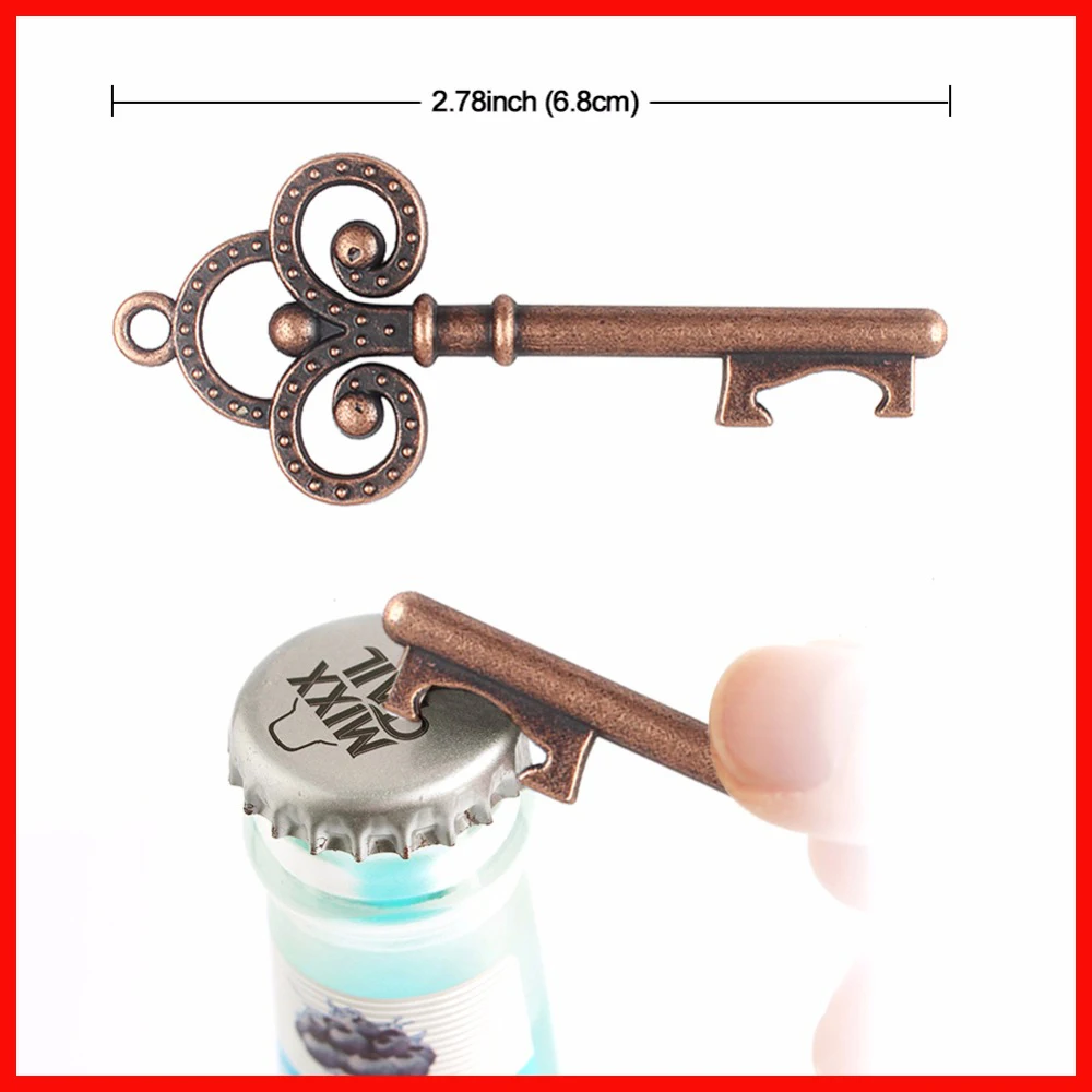 

50pcs/lot Wedding Favors Bronze Skeleton Key Bottle Opener with Tag Card Vintage Style Party DIY Decorations